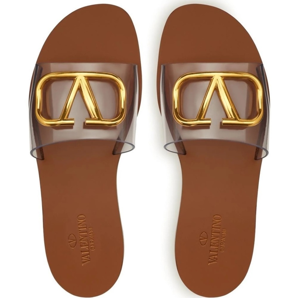 Valentino Escape V Logo Signature transparent flat slide sandals. Size 39